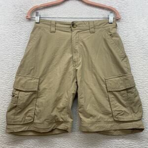 REI Cargo Shorts Mens Medium Khaki Tan Hiking Outdoor Nylon Pockets Quick Dry